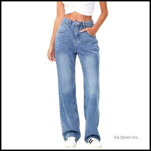 Stretchy Wide Leg Jeans High Waisted Baggy Boyfriend Fit Y2K Trendy Denim